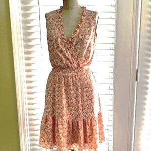 Lauren Conrad LC Dress Women's XS Peach Floral Sleeveless Boho Prairie Cottage